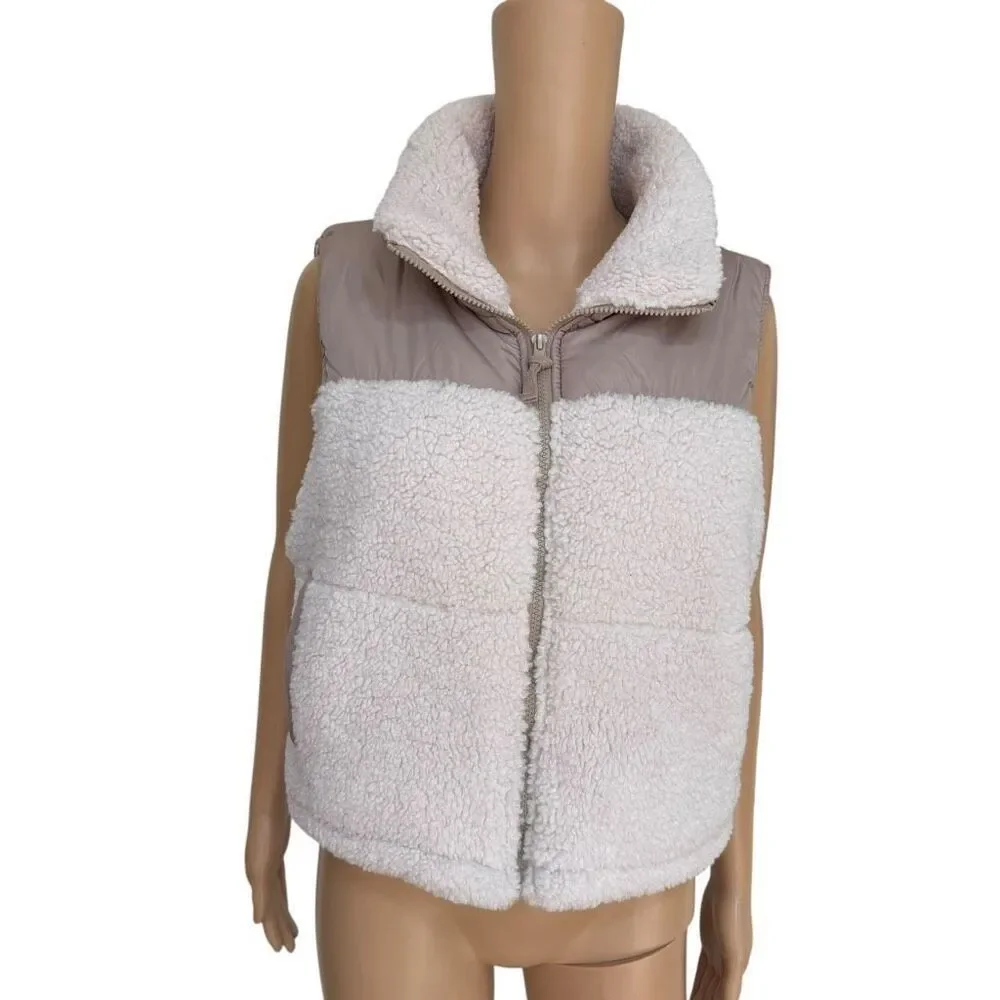 Thread & Supply Fleece Lined Puffer Vest - Cream Brown Combo size XL